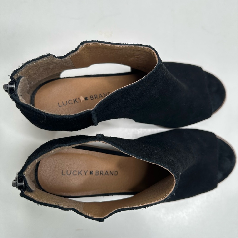 Lucky Brand Keight Black Suede Open Toe Bootie Size 9.5 - Picture 4 of 10